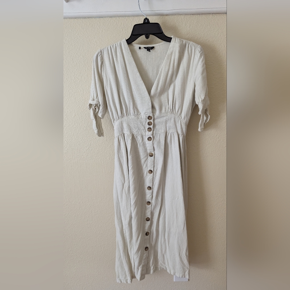 Cream button down linen midi dress